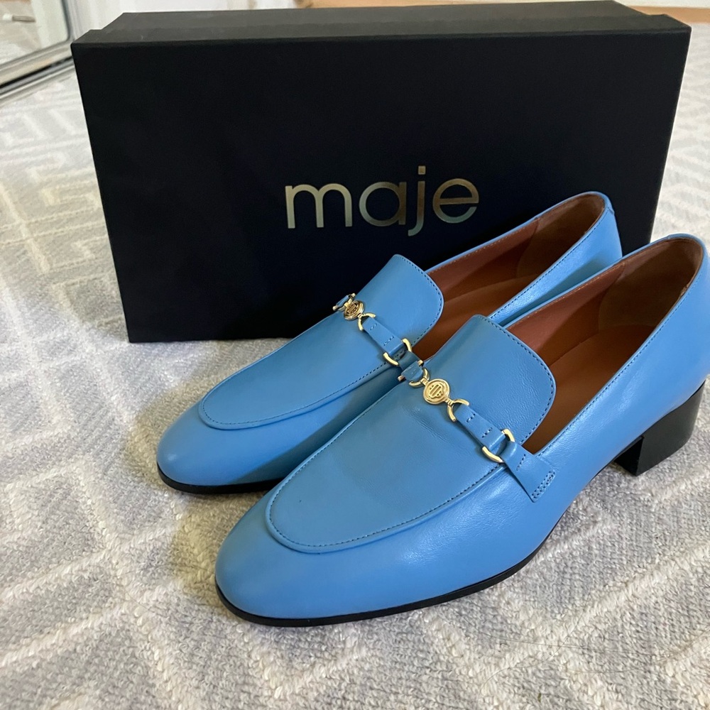 Maje nwt blue leather loafer